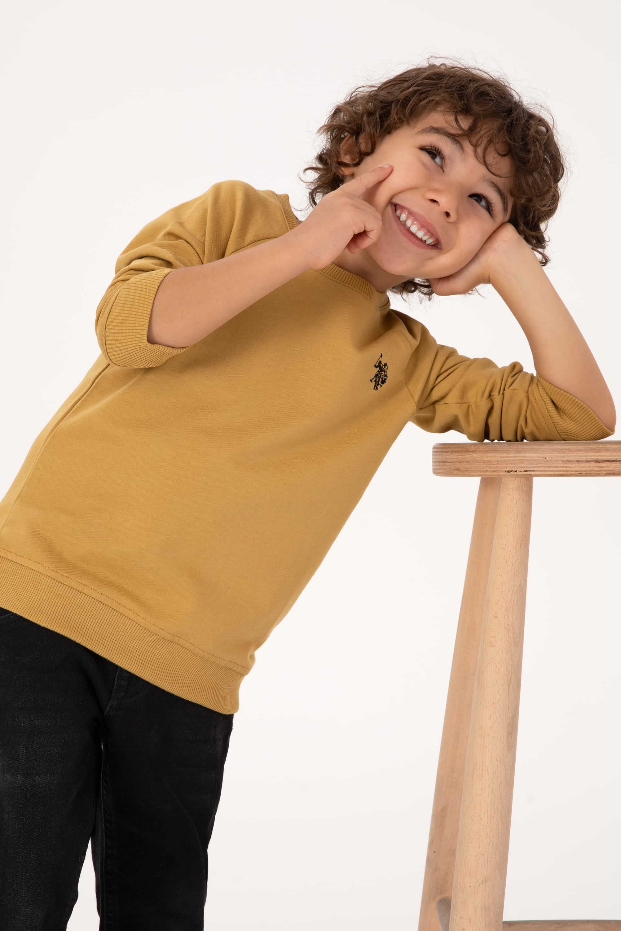 Erkek Çocuk Hardal Basic Bisiklet Yaka Sweatshirt - Image 1
