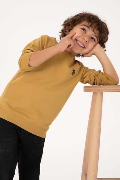 Erkek Çocuk Hardal Basic Bisiklet Yaka Sweatshirt