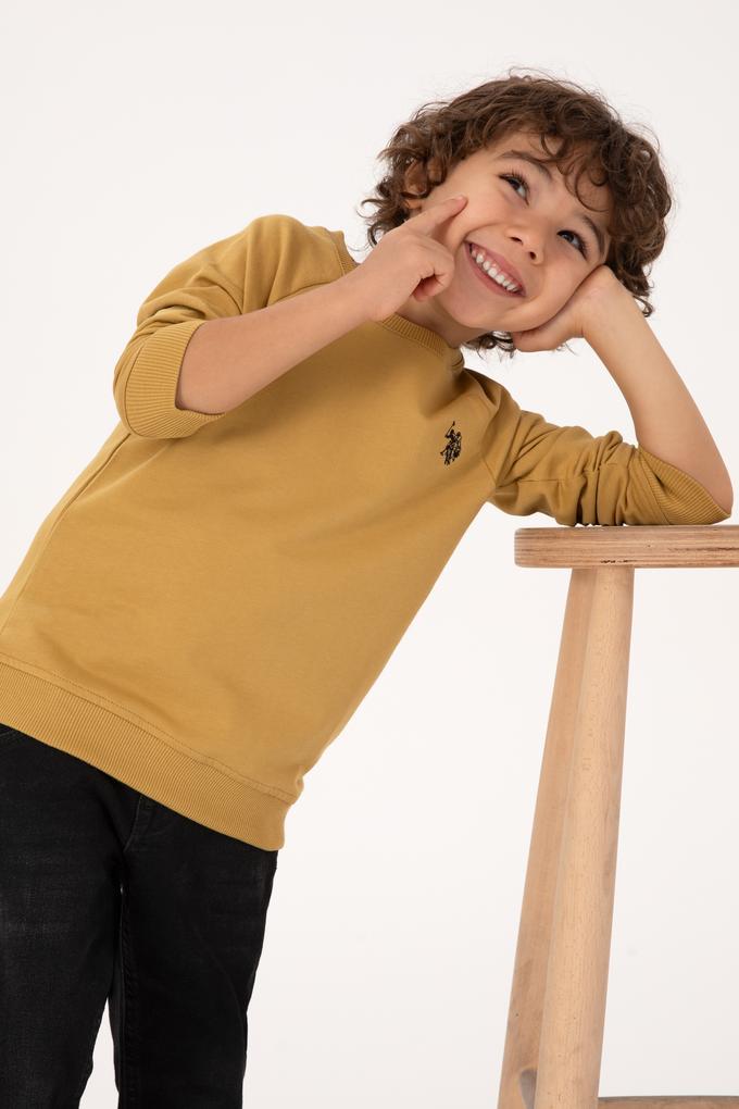 Erkek Çocuk Hardal Basic Bisiklet Yaka Sweatshirt