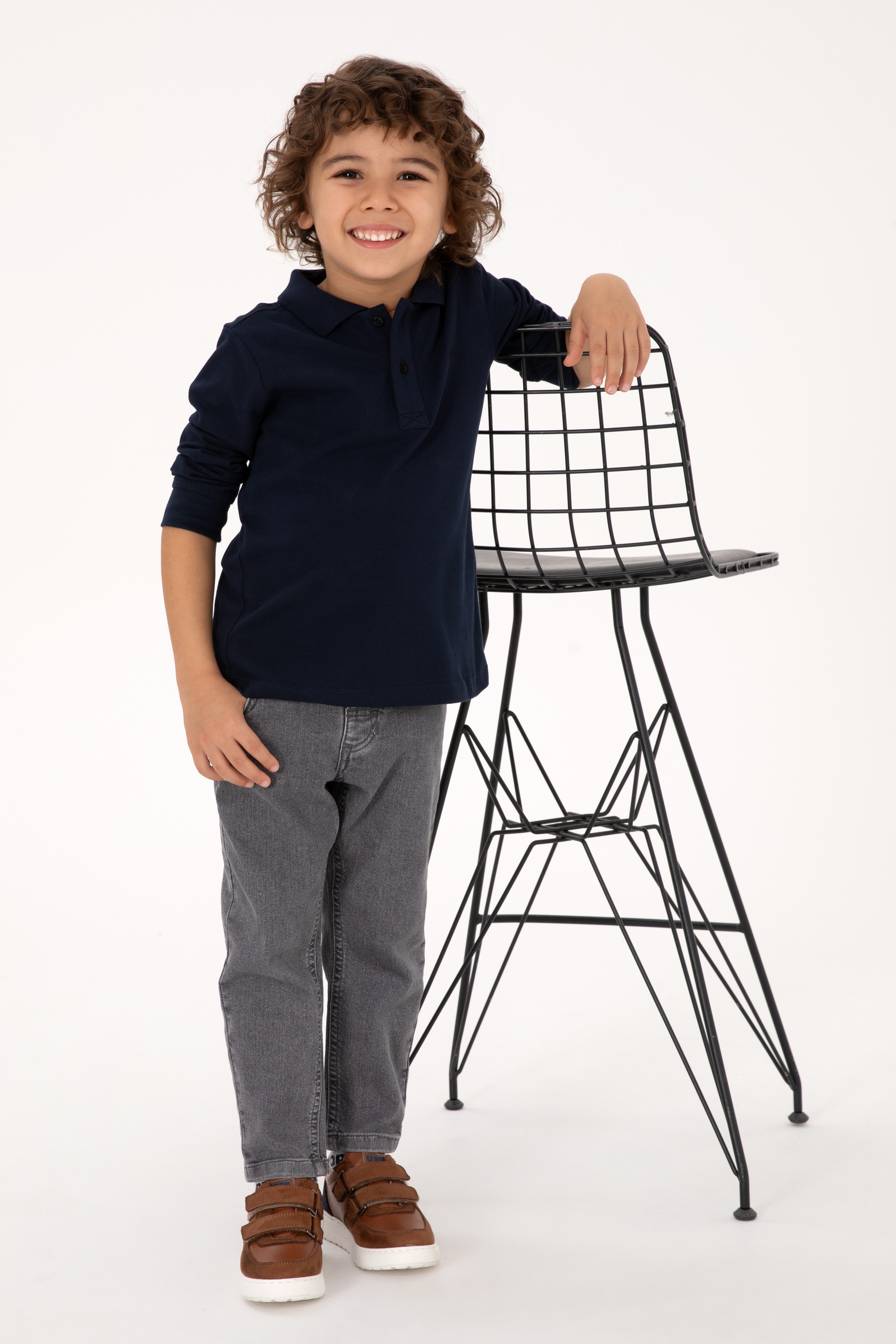 Erkek Çocuk Lacivert Basic Polo Yaka Sweatshirt