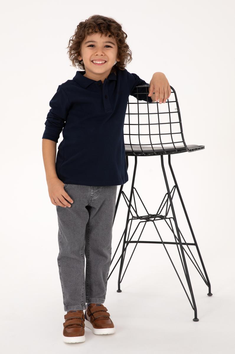 Erkek Çocuk Lacivert Basic Polo Yaka Sweatshirt