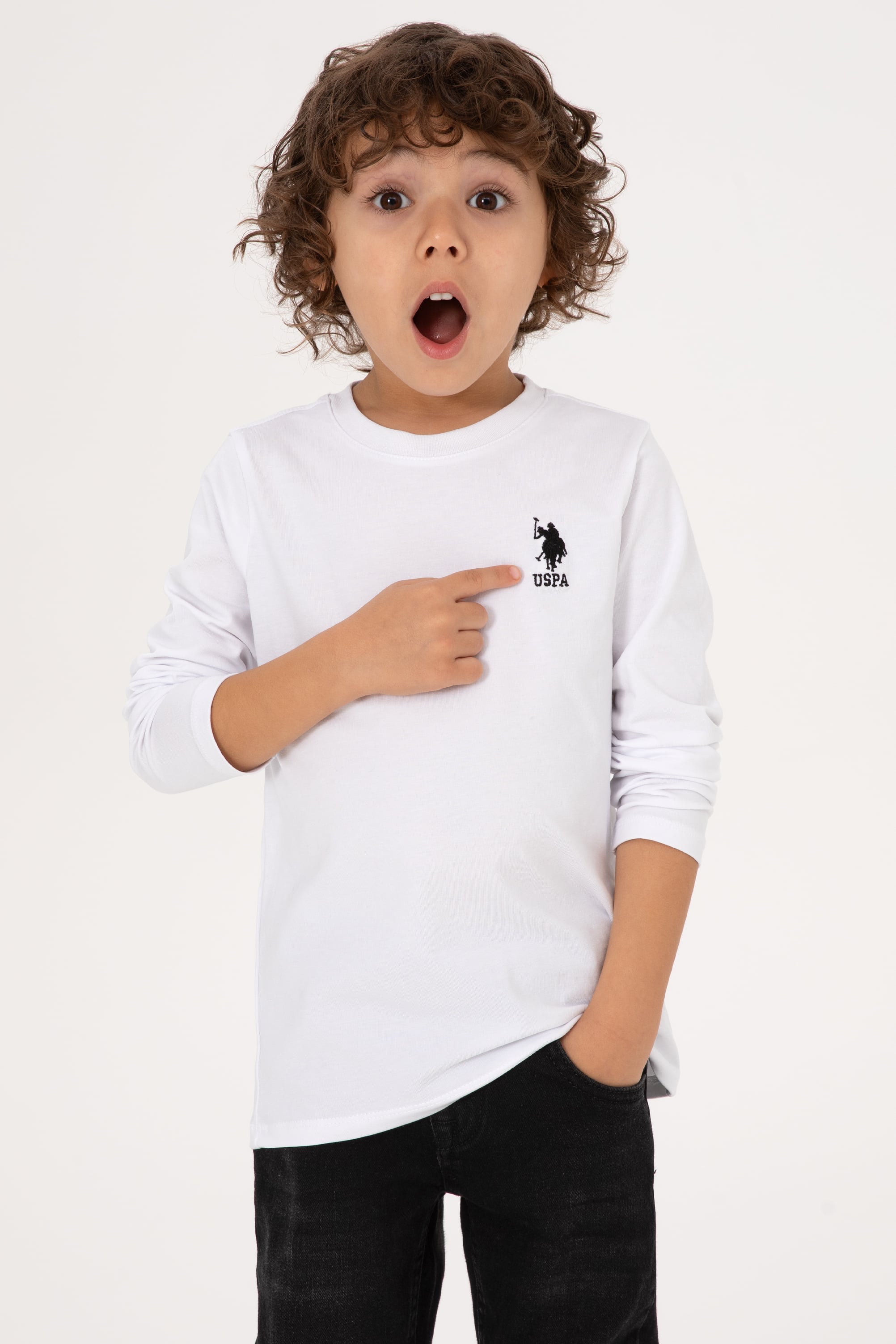 Erkek Çocuk Beyaz Basic Bisiklet Yaka Sweatshirt - Image 1