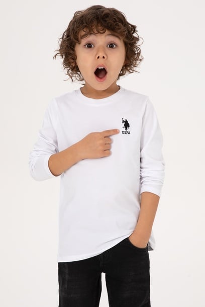 Erkek Çocuk Beyaz Basic Bisiklet Yaka Sweatshirt