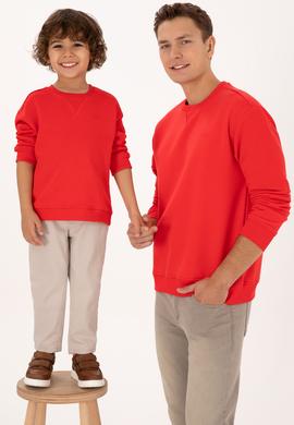 Erkek Comfort Fit Bisiklet Yaka Şardonlu Kırmızı Basic Sweatshirt - 50313757266
