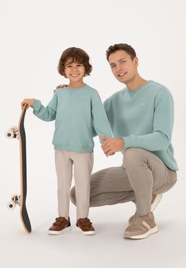 Erkek Comfort Fit Bisiklet Yaka Şardonlu Mint Basic Sweatshirt - 50313757156