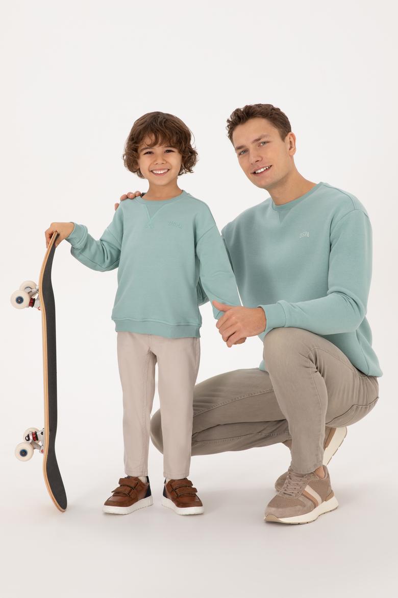 Erkek Comfort Fit Bisiklet Yaka Şardonlu Mint Basic Sweatshirt - 50313757156