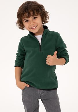 Erkek Çocuk Koyu Yeşil Yarım Fermuarlı Polar Sweatshirt - 50313841009