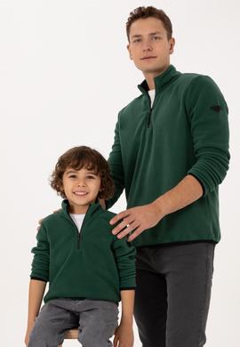 Erkek Çocuk Koyu Yeşil Yarım Fermuarlı Polar Sweatshirt - 50313841009