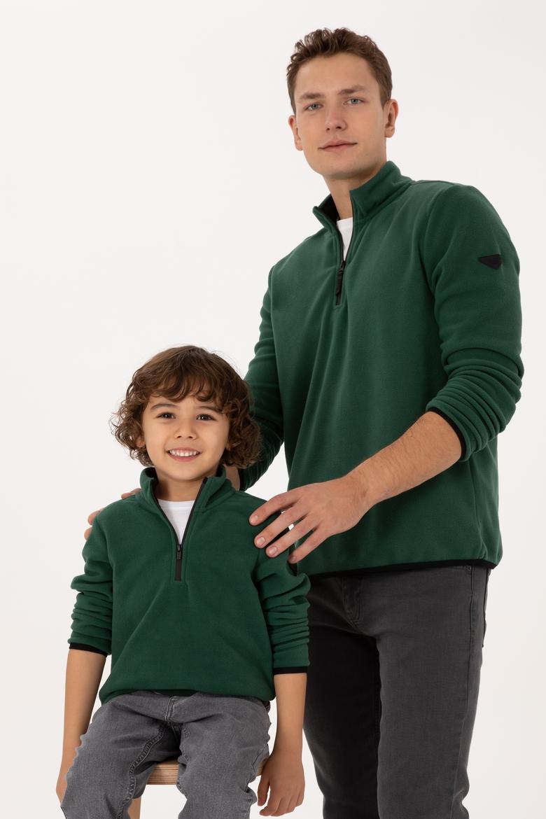 Erkek Çocuk Koyu Yeşil Yarım Fermuarlı Polar Sweatshirt - 50313841009