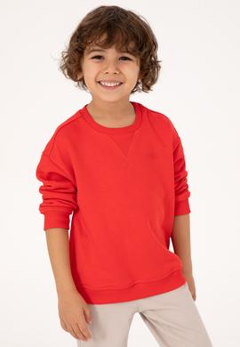 Erkek Çocuk Kırmızı Bisiklet Yaka Basic Sweatshirt - 50313829142