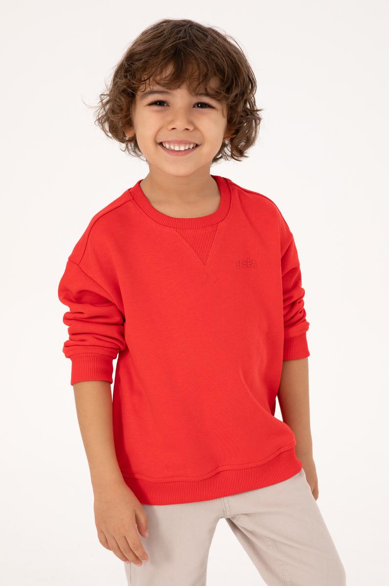 Erkek Çocuk Kırmızı Bisiklet Yaka Basic Sweatshirt