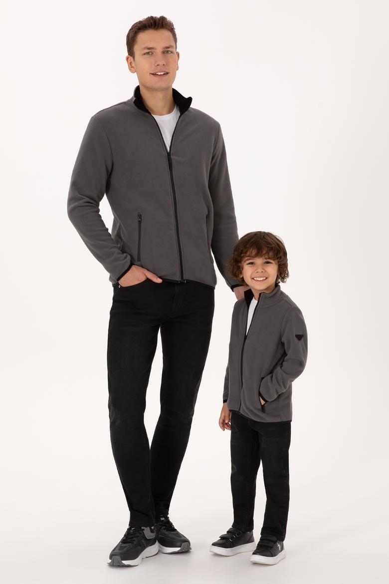 Erkek Regular Fit Gri Polar Örme Hırka - 50313779107