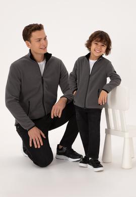 Erkek Regular Fit Gri Polar Örme Hırka - 50313779107