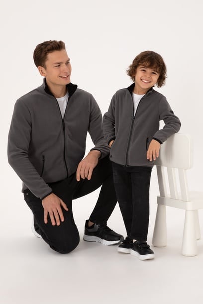Erkek Regular Fit Gri Polar Örme Hırka