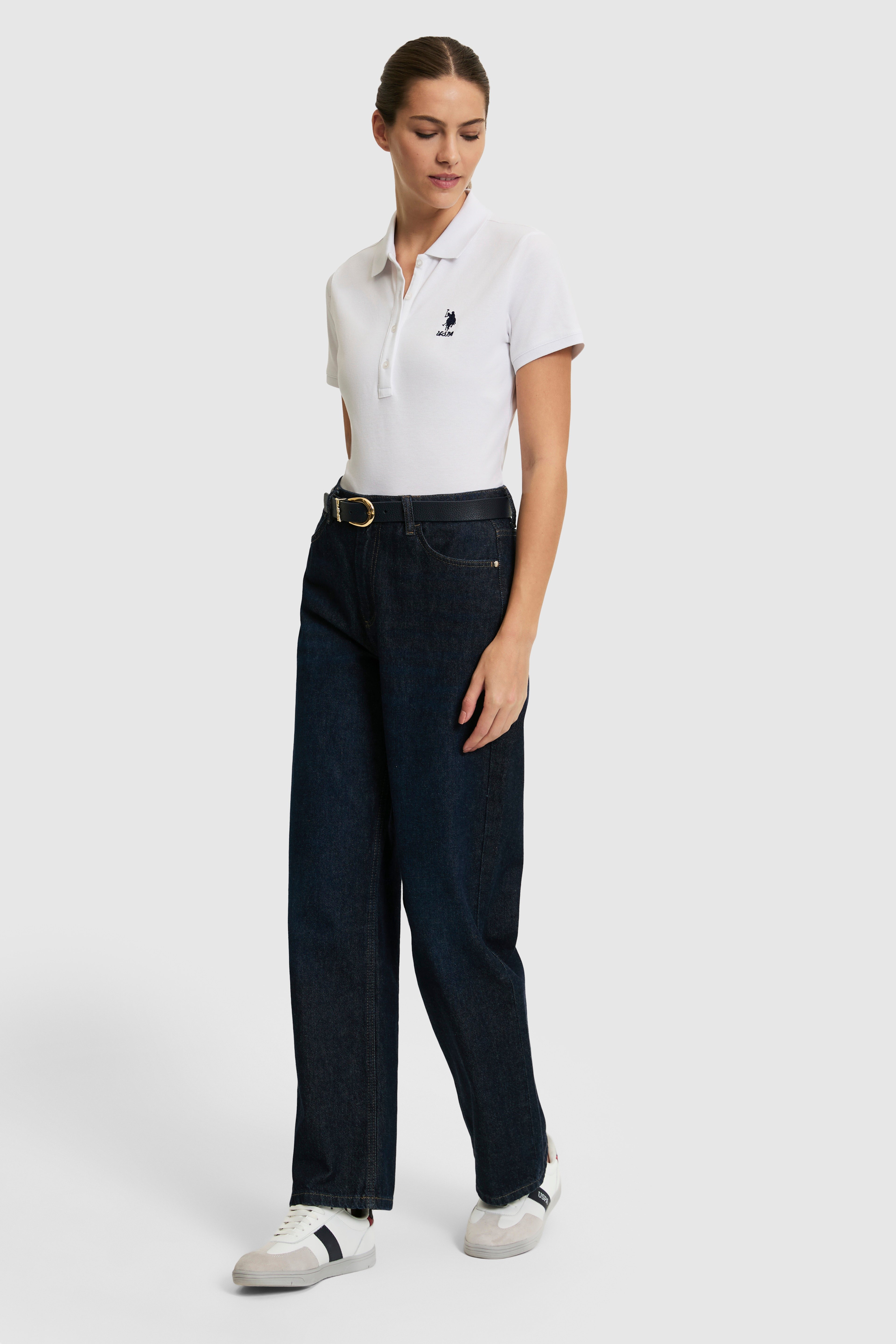 Kadın Beyaz Polo Yaka Basic Tişört