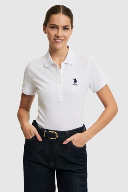 Kadın Beyaz Polo Yaka Basic Tişört