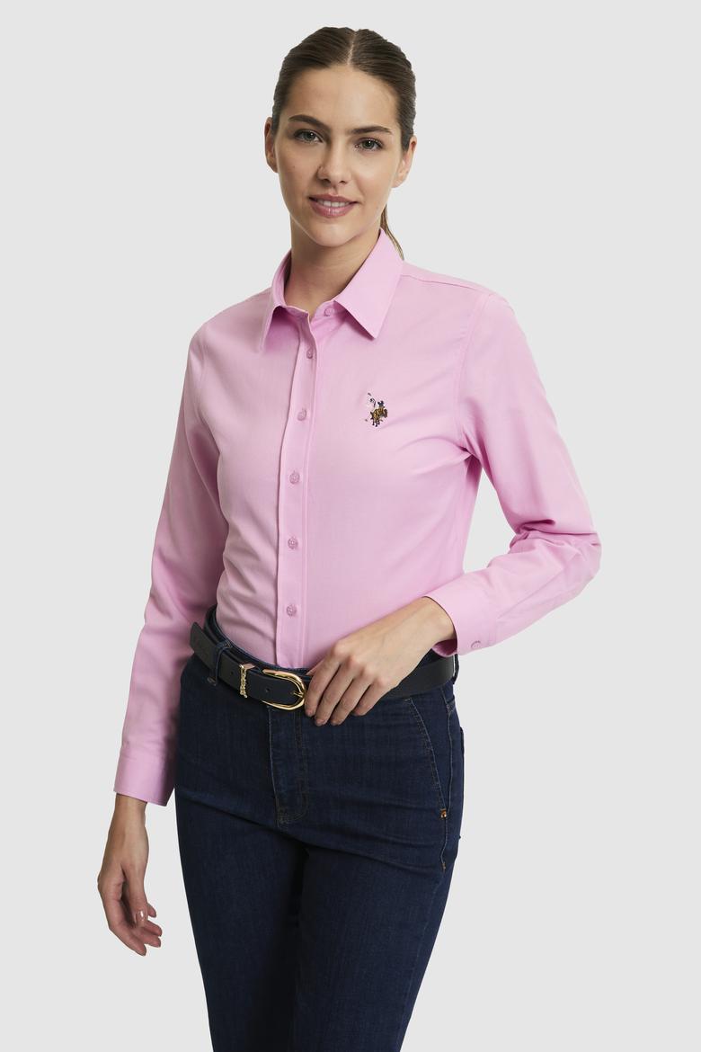 Kadın Pembe Uzun Kollu Basic Gömlek