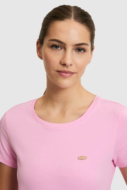 Kadın Pembe Bisiklet Yaka Basic Tişört
