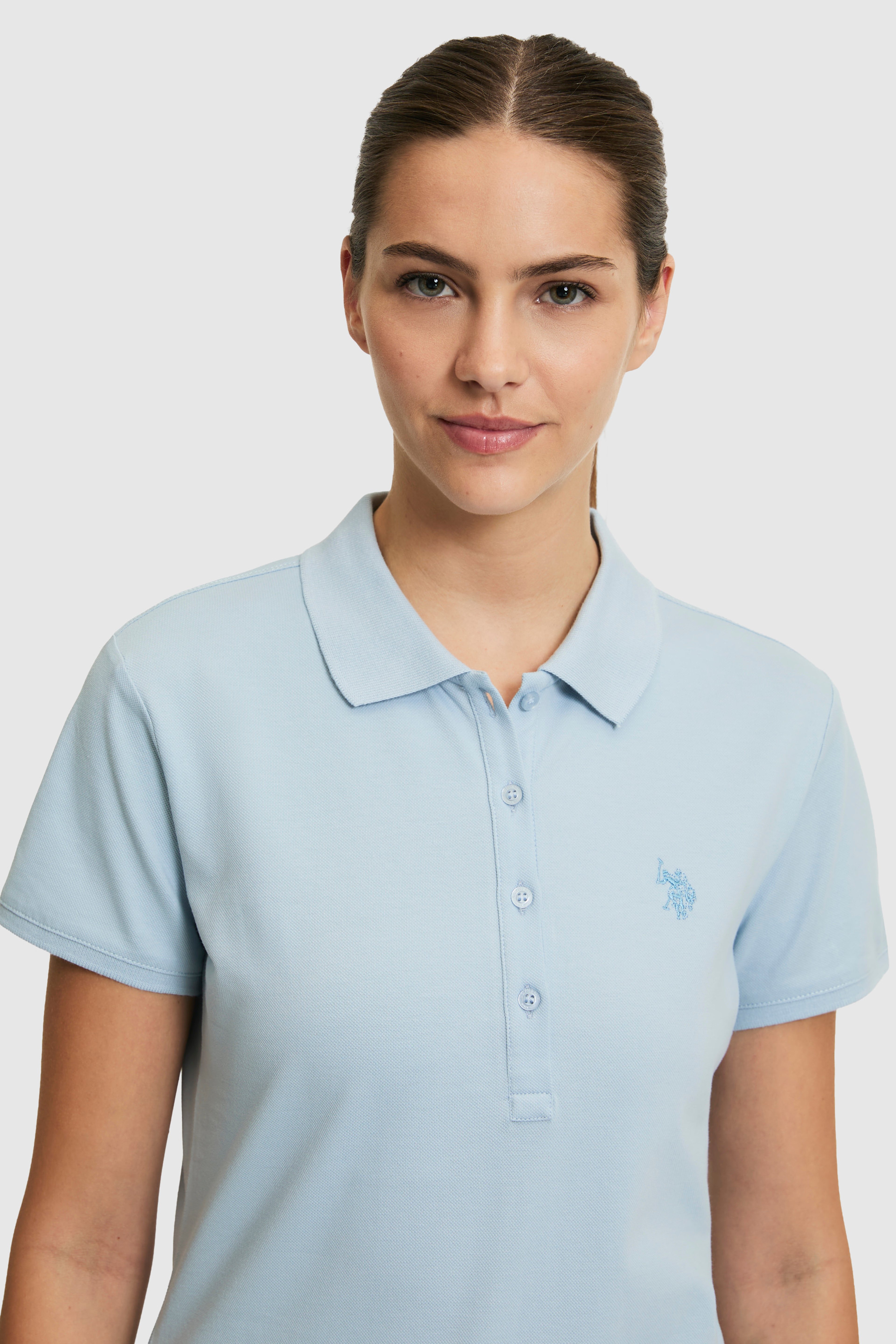 Kadın Açık Polo Yaka Basic Tişört