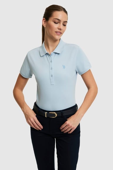 Kadın Açık Polo Yaka Basic Tişört