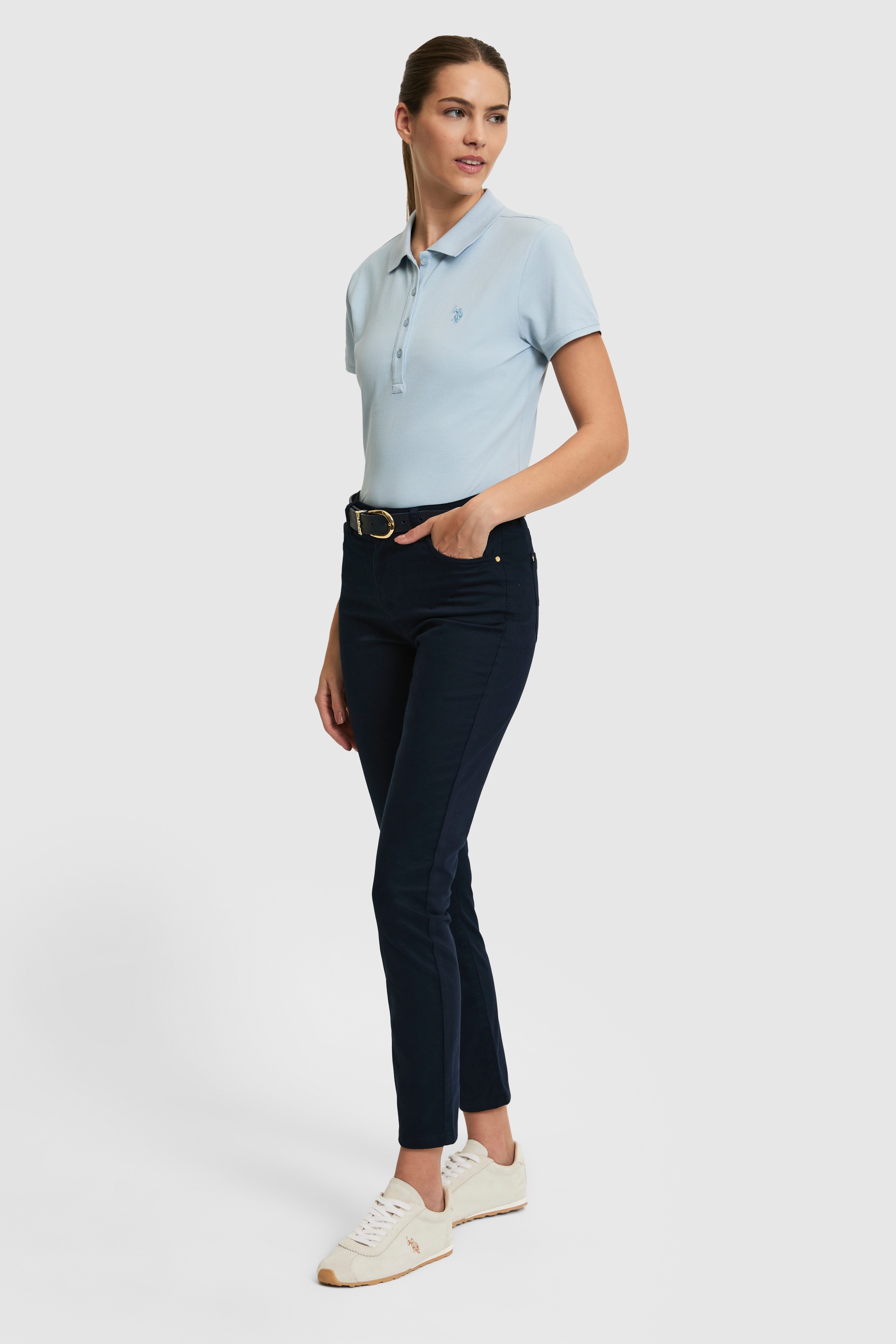 Kadın Açık Polo Yaka Basic Tişört