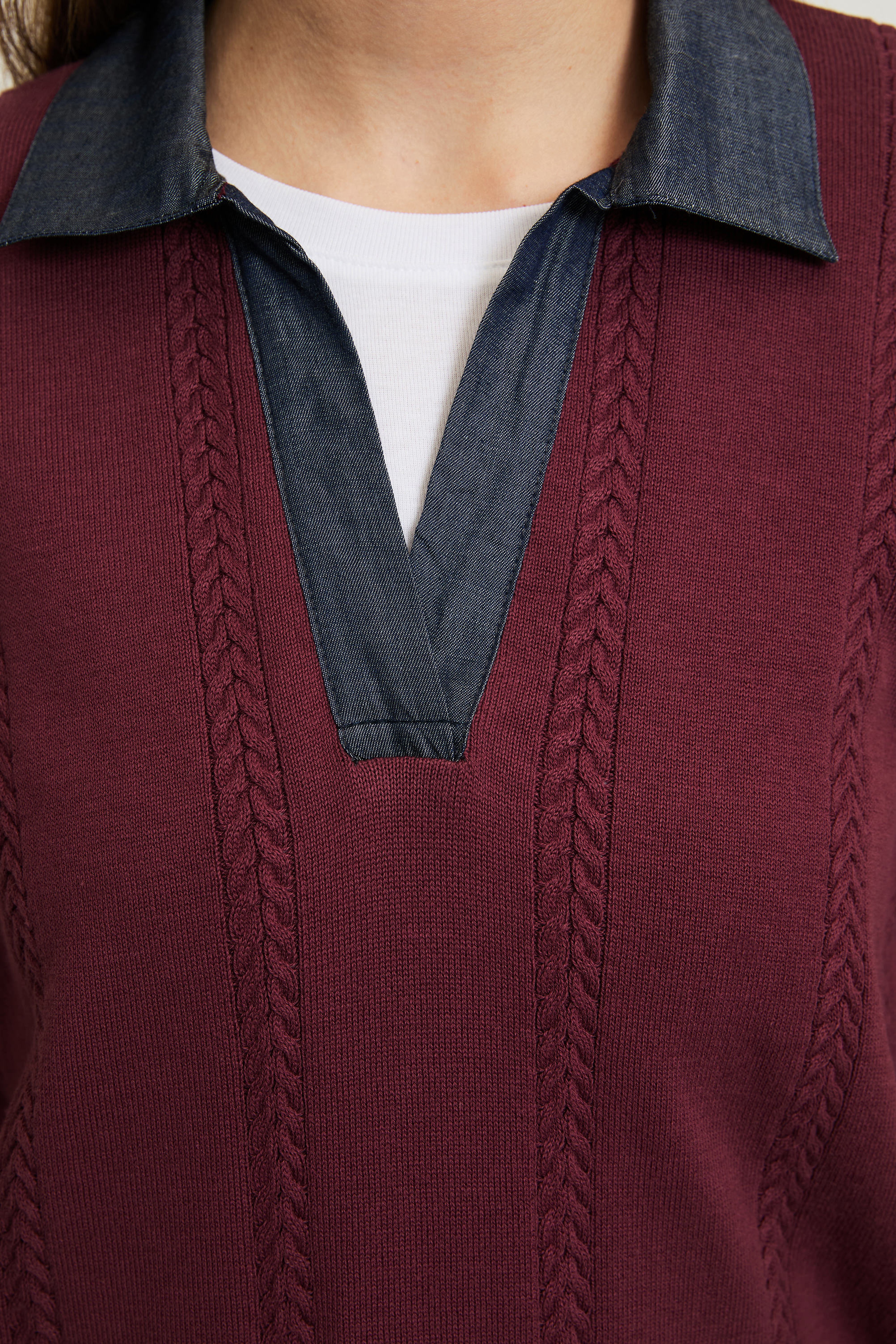 Kadın Bordo Polo Yaka Kazak - Image 7