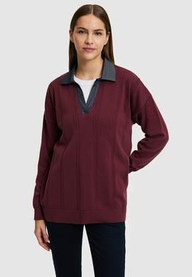 Kadın Bordo Polo Yaka Kazak - 50314661011