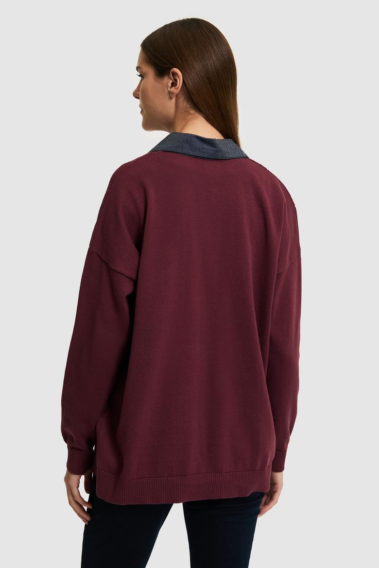 Kadın Bordo Polo Yaka Kazak - 50314661011