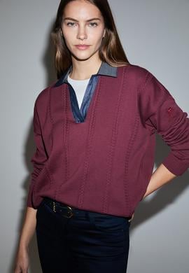 Kadın Bordo Polo Yaka Kazak - 50314661011