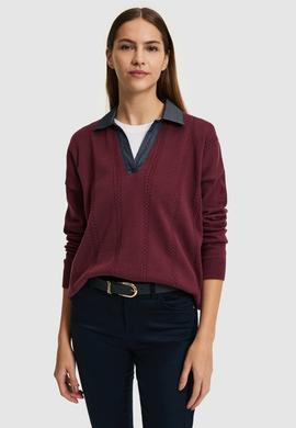 Kadın Bordo Polo Yaka Kazak - 50314661011