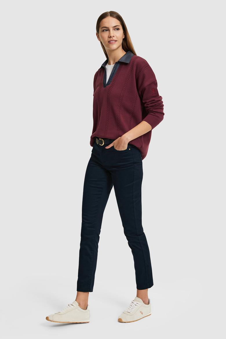 Kadın Bordo Polo Yaka Kazak - 50314661011