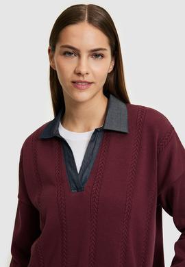 Kadın Bordo Polo Yaka Kazak - 50314661011