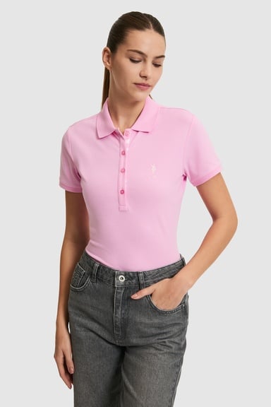 Kadın Pembe Polo Yaka Basic Tişört