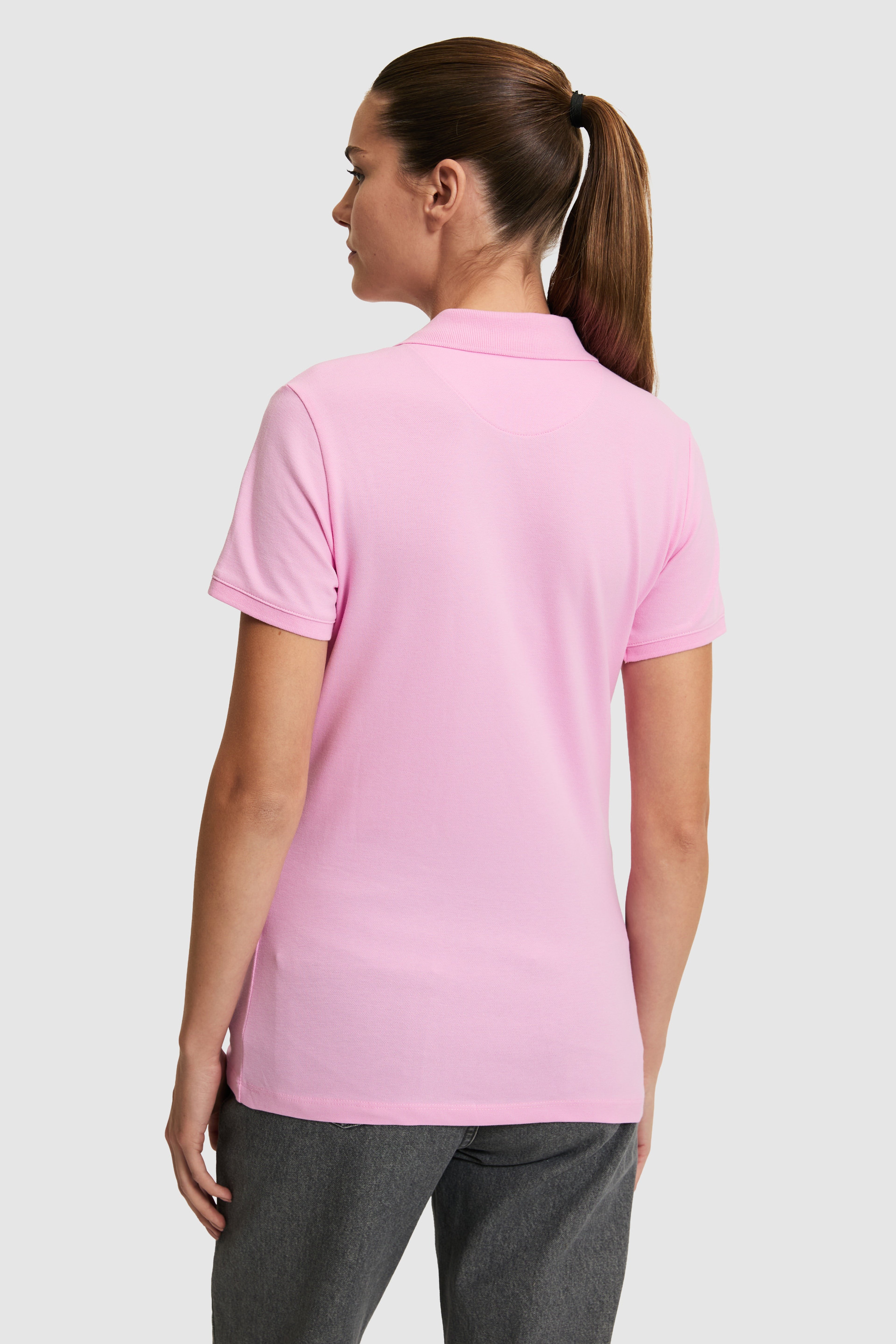 Kadın Pembe Polo Yaka Basic Tişört