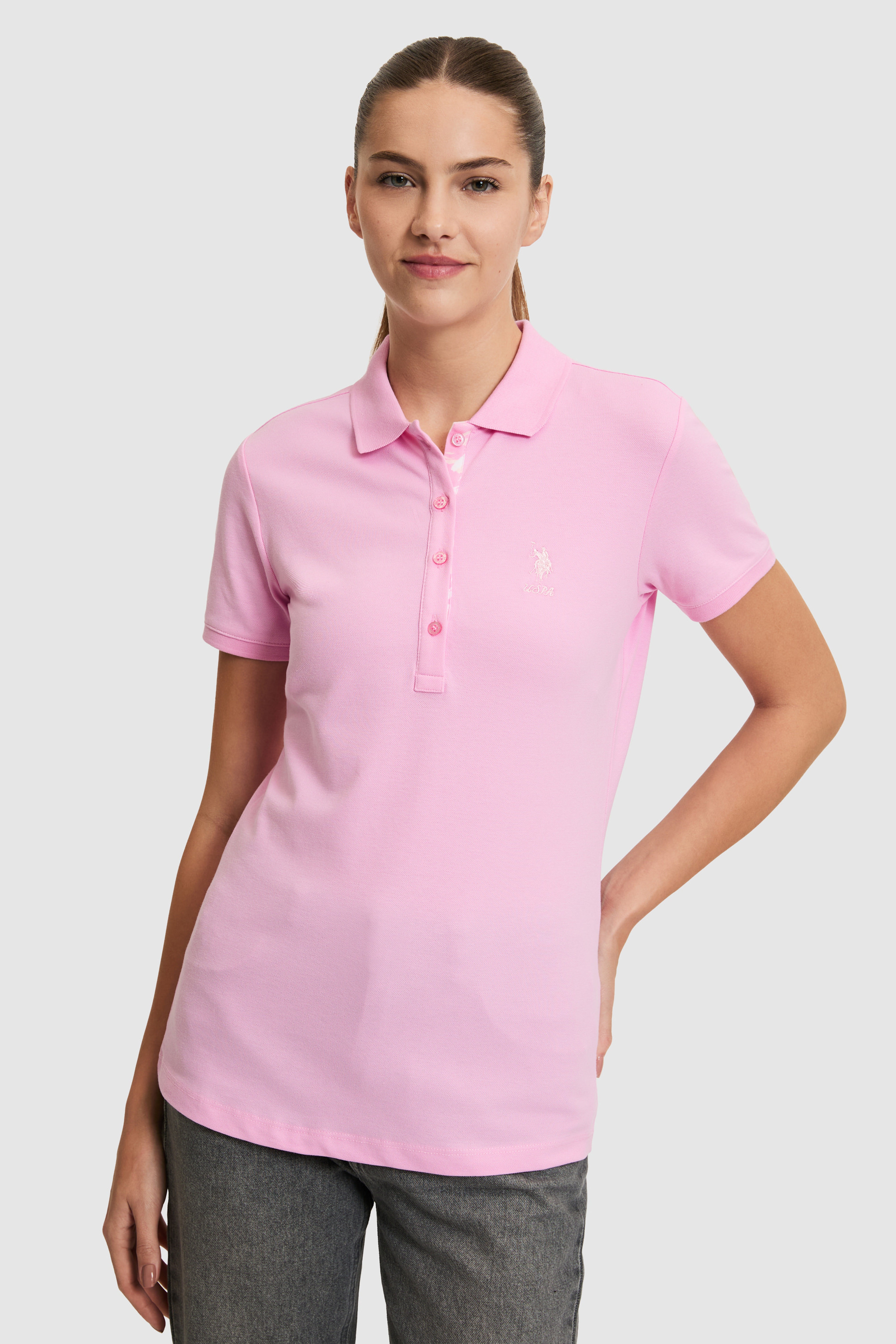 Kadın Pembe Polo Yaka Basic Tişört