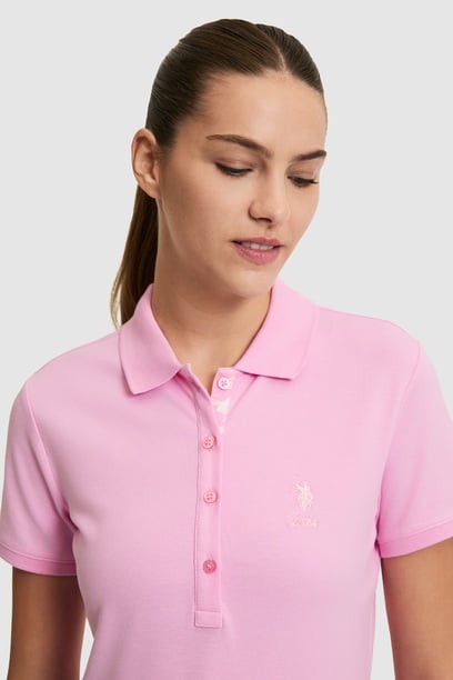 Kadın Pembe Polo Yaka Basic Tişört