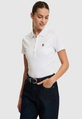 Kadın Beyaz Polo Yaka Basic Tişört - 50321818032