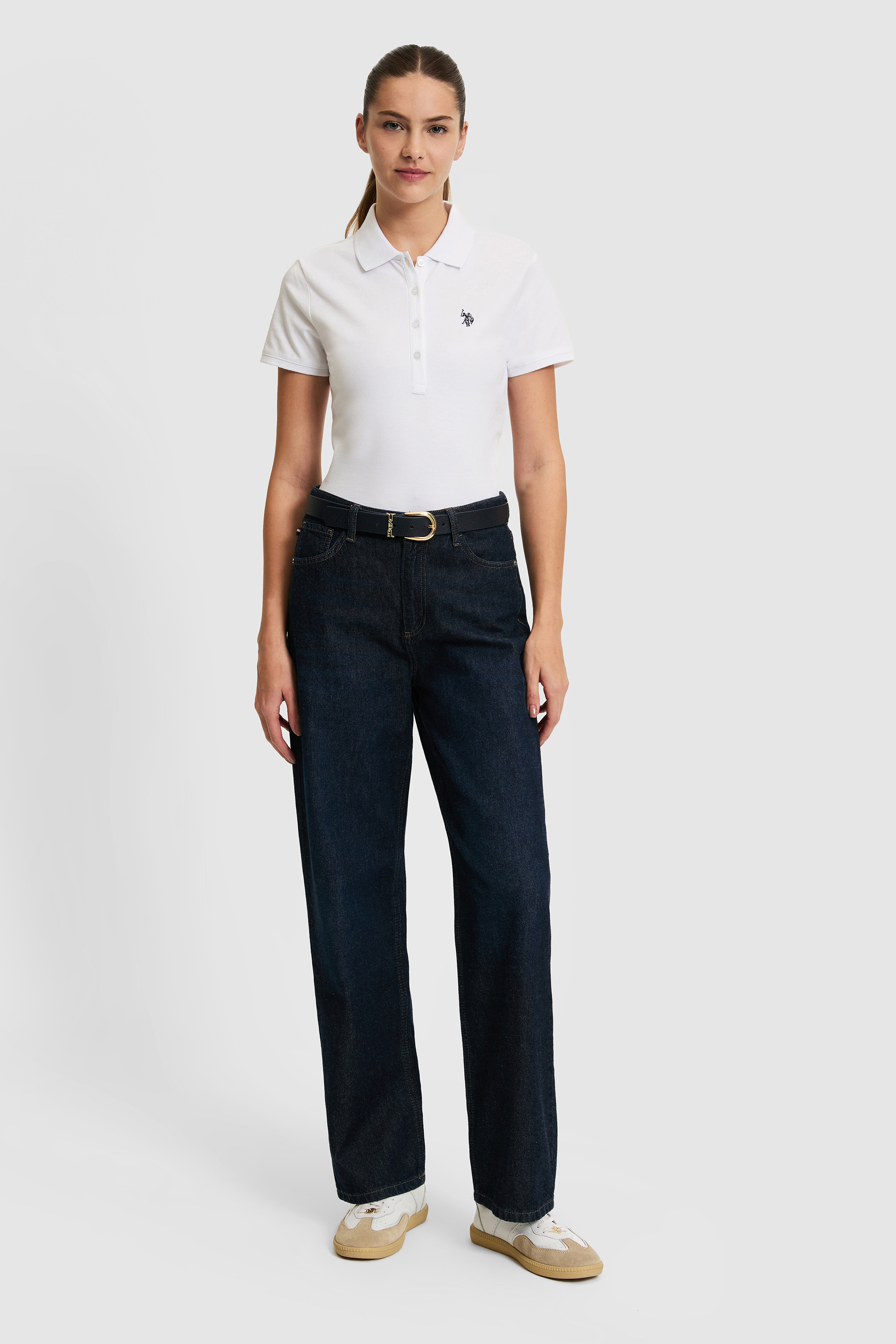 Kadın Beyaz Polo Yaka Basic Tişört - Image 4