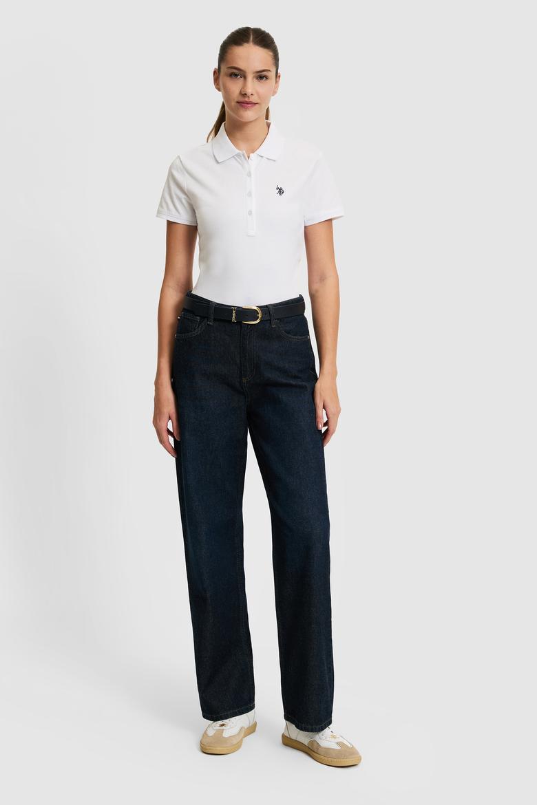 Kadın Beyaz Polo Yaka Basic Tişört - 50321818032