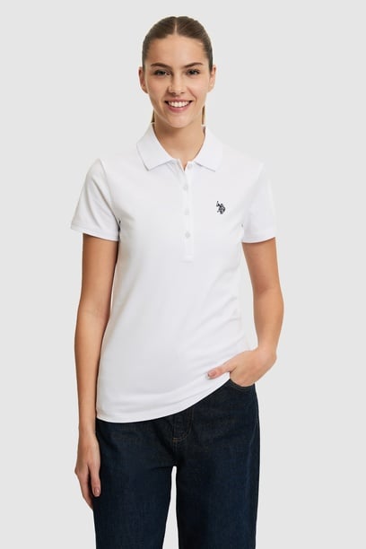 Kadın Beyaz Polo Yaka Basic Tişört