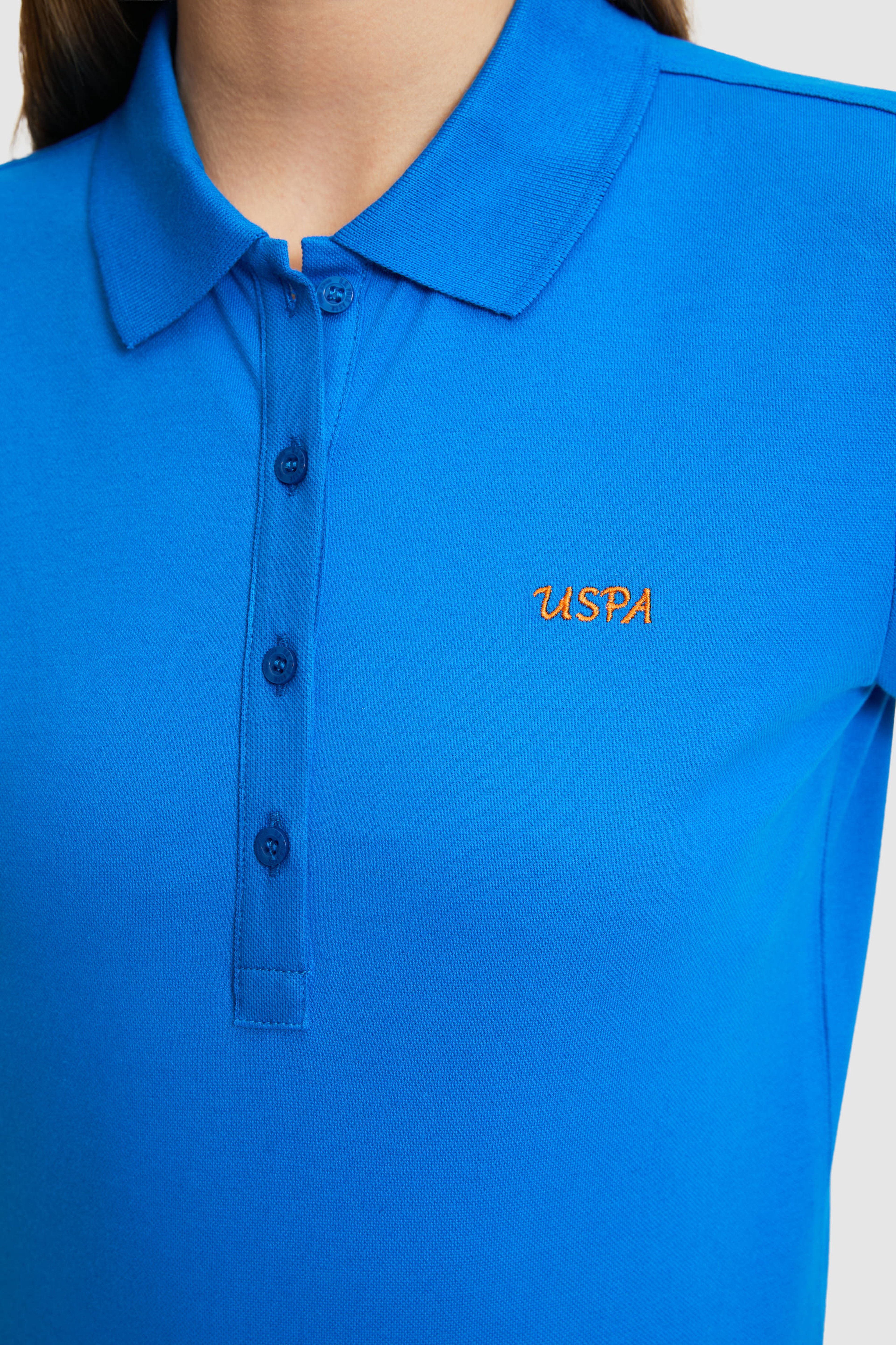 Kadın Kobalt Polo Yaka Basic Tişört - Image 6