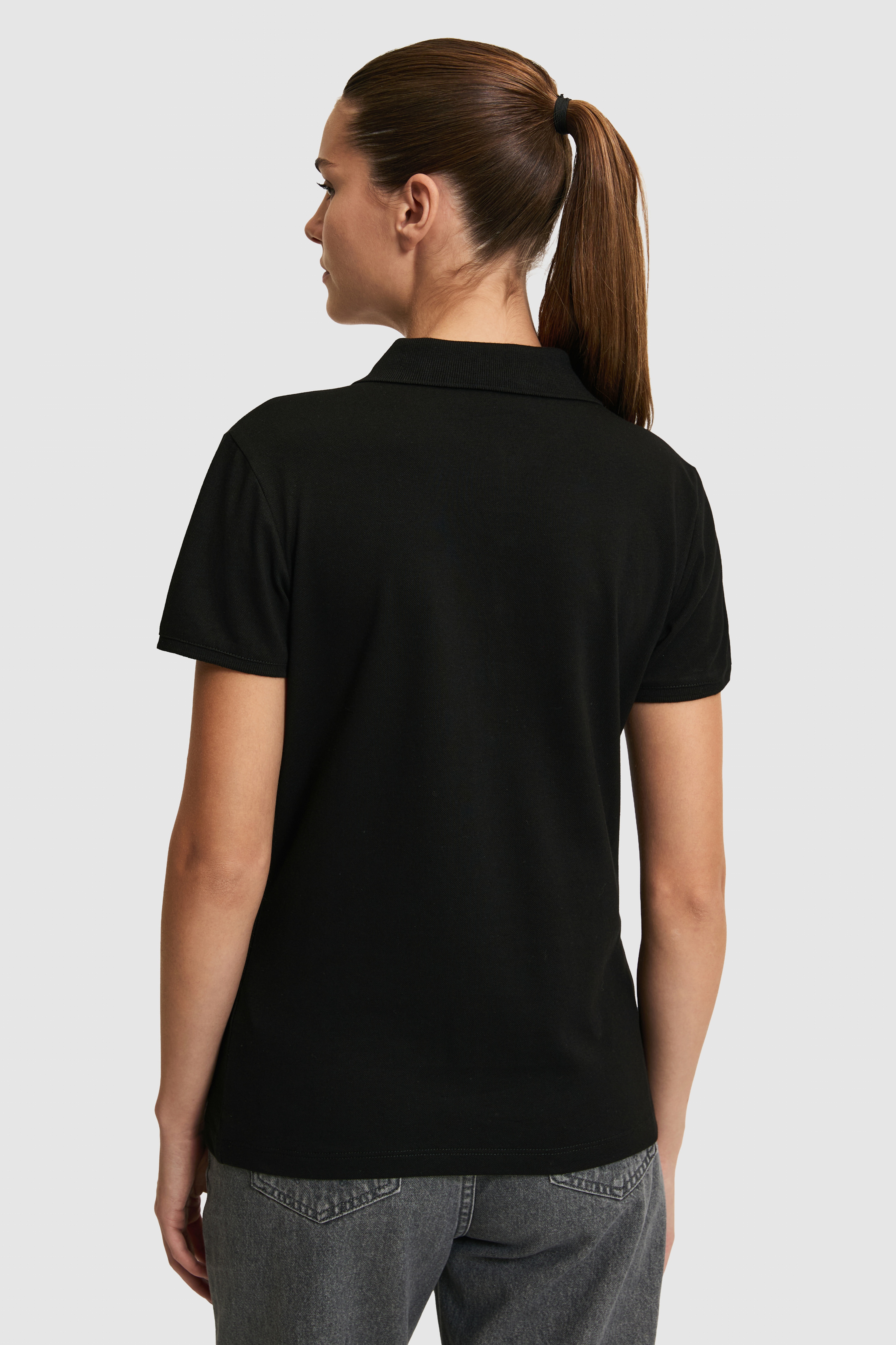Kadın Siyah Polo Yaka Basic Tişört - Image 6