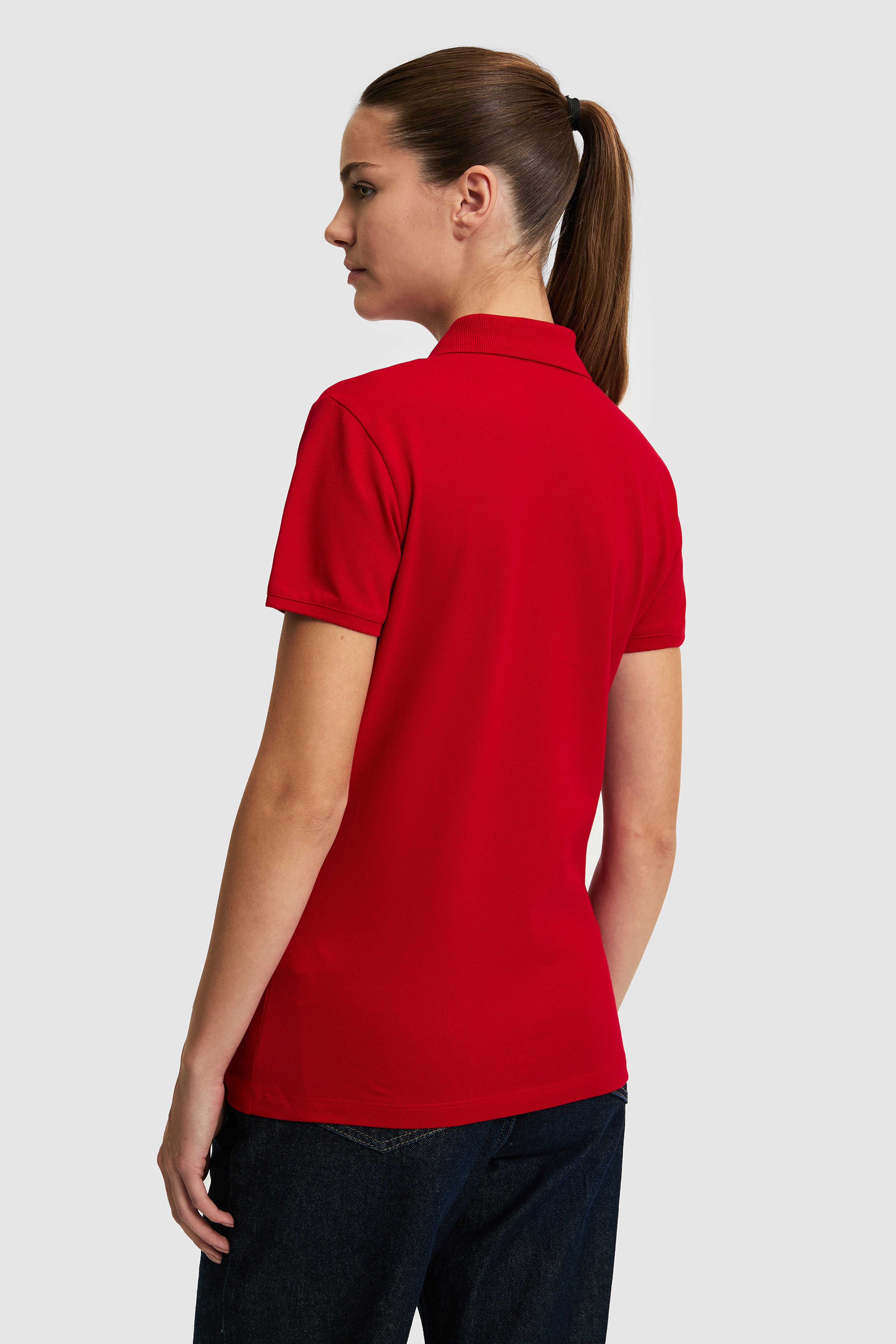 Kadın Kırmızı Polo Yaka Basic Tişört - Image 5
