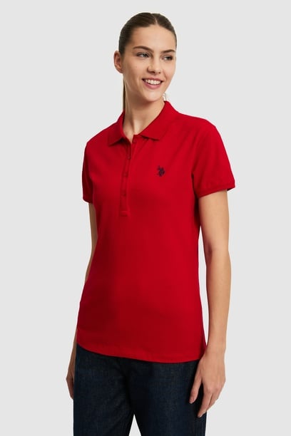 Kadın Kırmızı Polo Yaka Basic Tişört