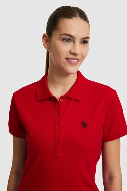Kadın Kırmızı Polo Yaka Basic Tişört