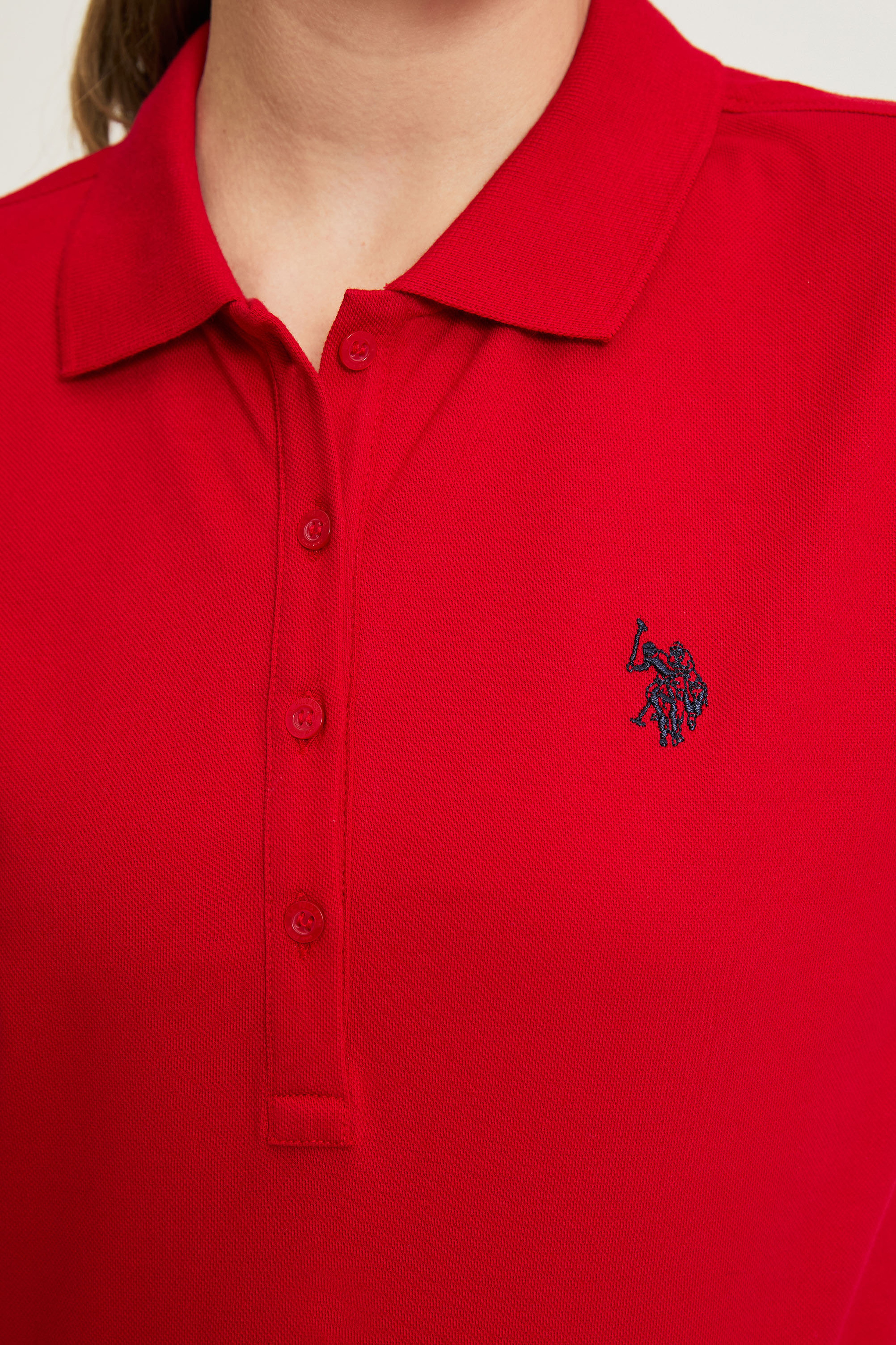 Kadın Kırmızı Polo Yaka Basic Tişört - Image 6