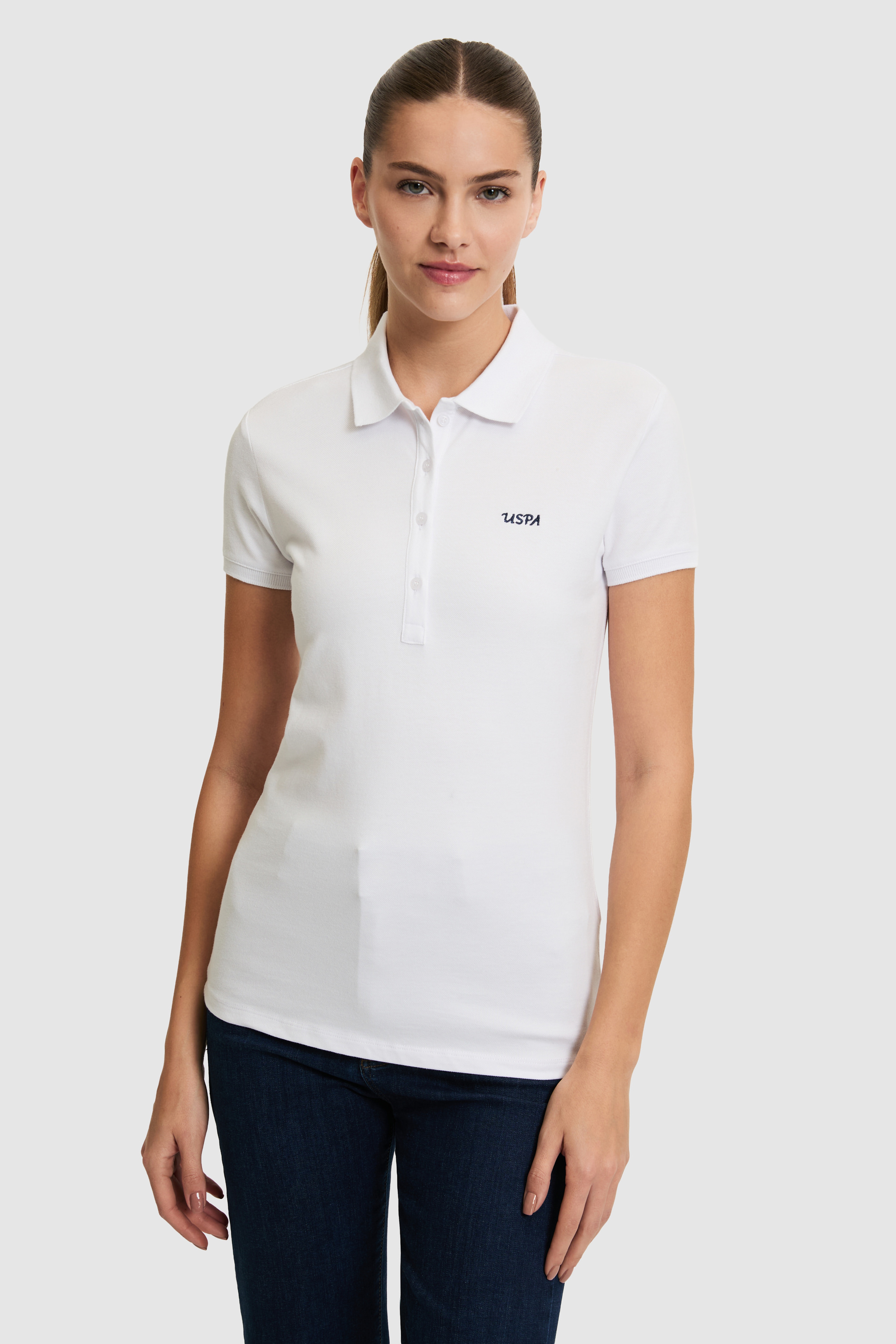 Kadın Beyaz Polo Yaka Basic Tişört