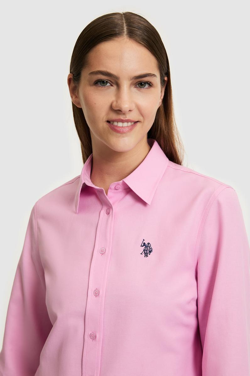 Kadın Pembe Uzun Kollu Basic Gömlek