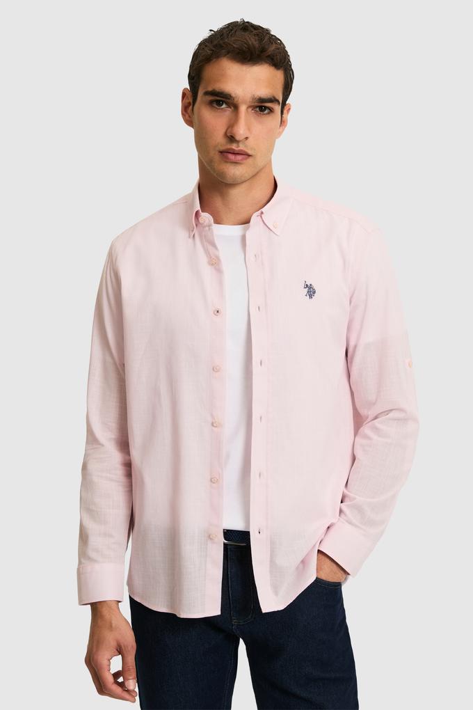 Erkek Açık Pembe Uzun Kollu Basic Gömlek