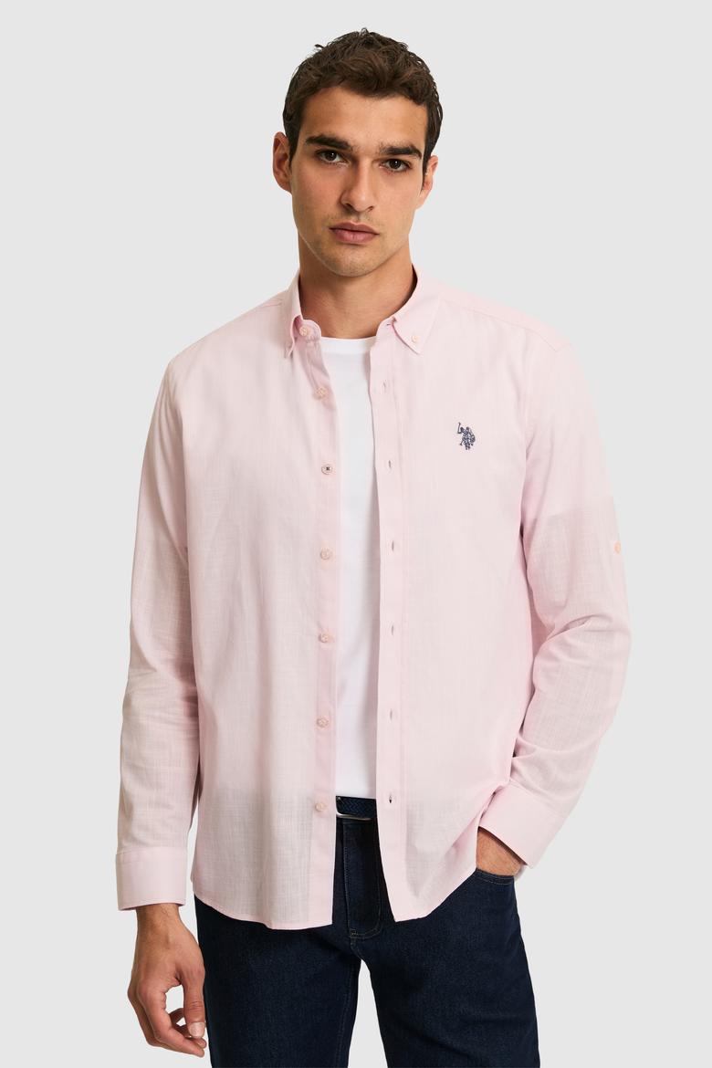 Erkek Açık Pembe Uzun Kollu Basic Gömlek